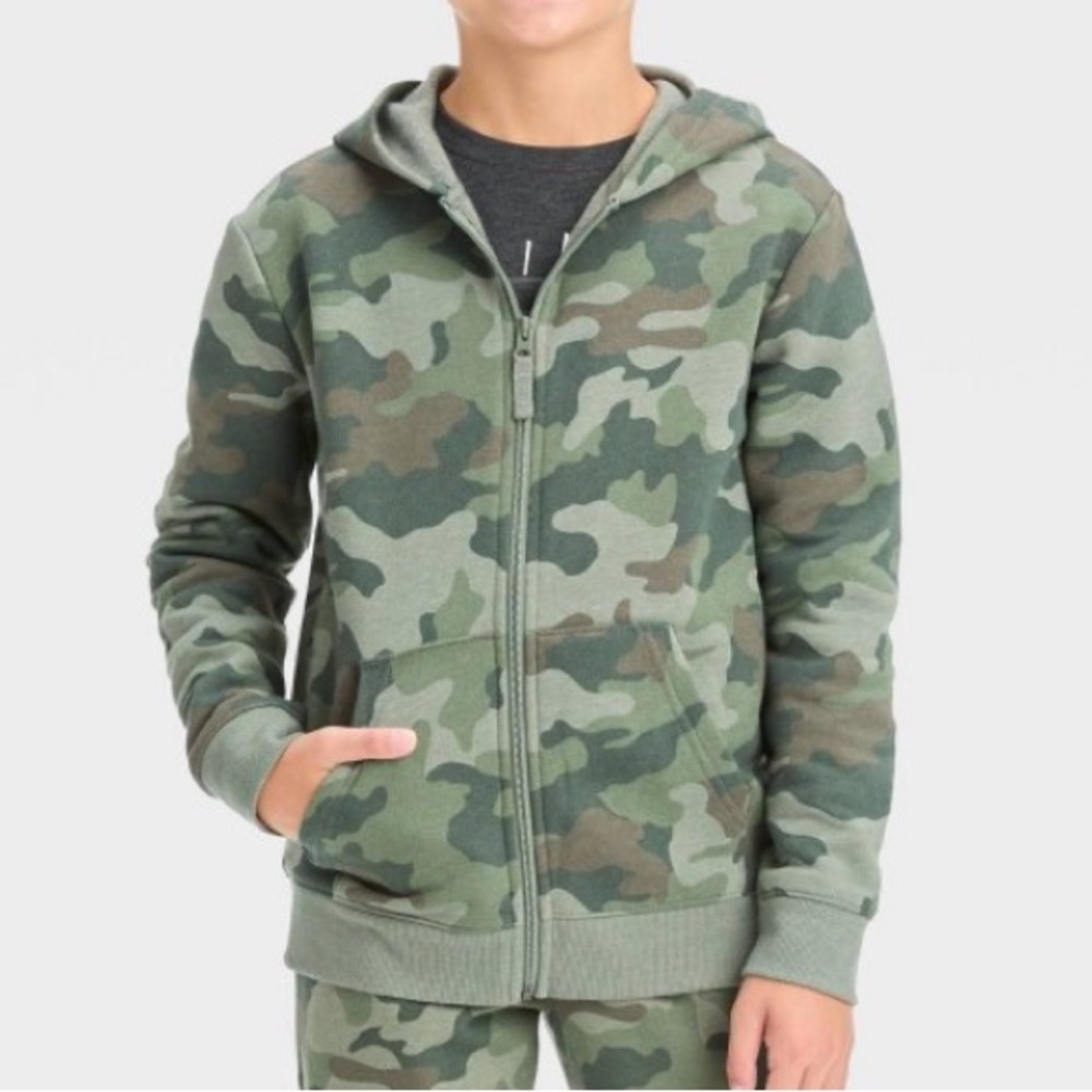 CAT & JACK | Camo Fleece Pockets Zip-Up Hoodie XL (14)